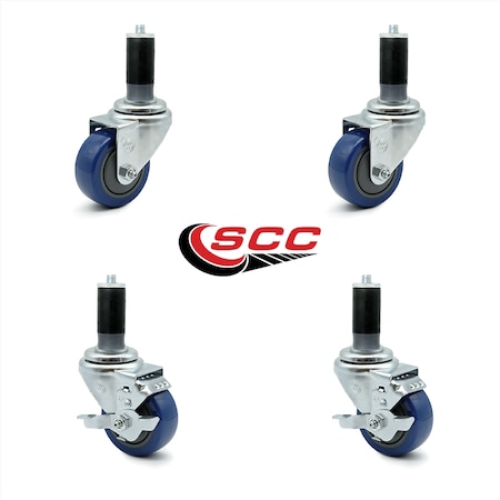 Service Caster 3.5 Inch Blue Polyurethane Swivel 1-3/8 Inch Expanding Stem Caster Brake, 2PK SCC-EX20S3514-PPUB-BLU-2-TLB-2-MTG45